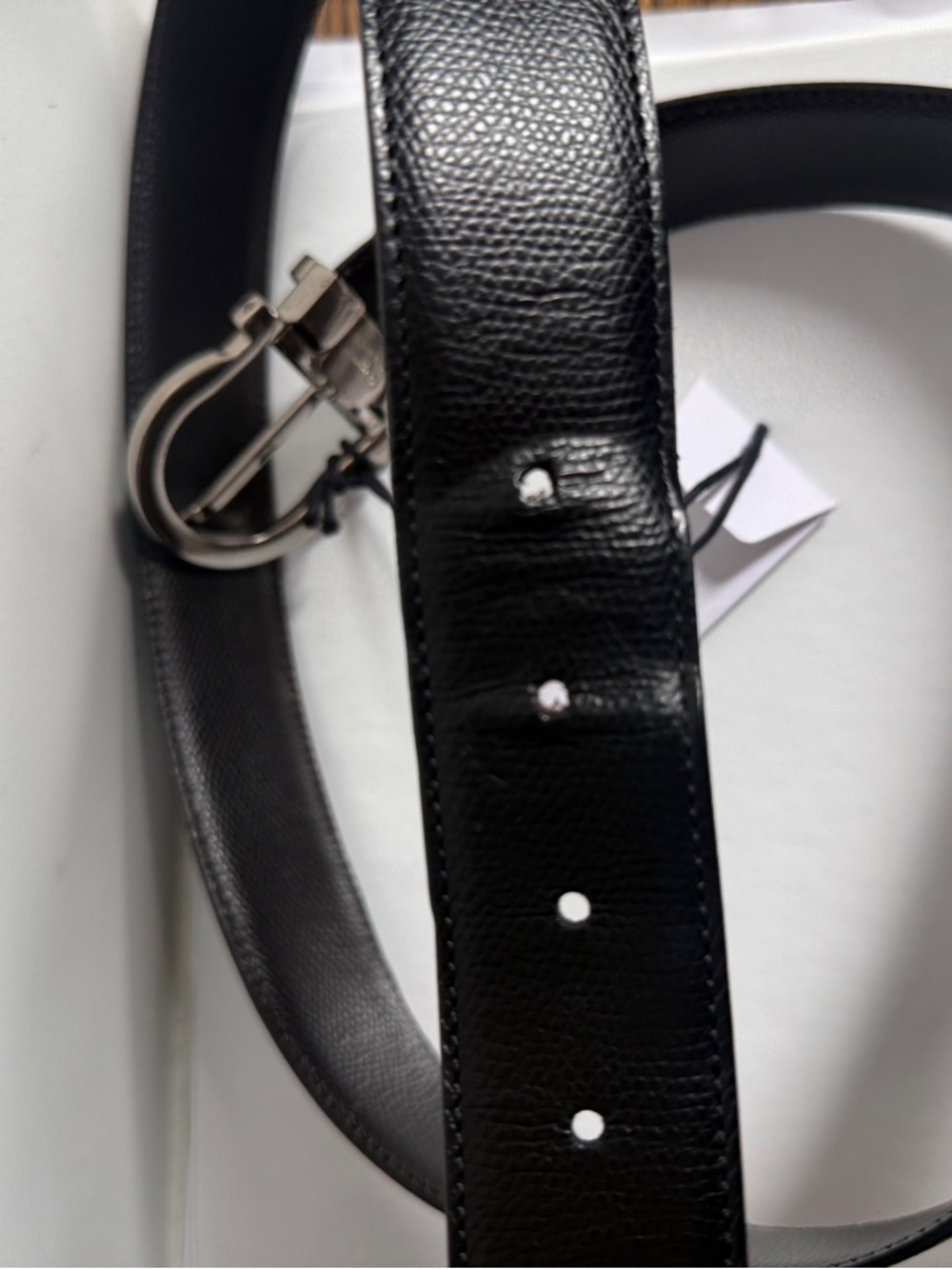 Salvatore Ferragamo Black Leather Belt with Silver Gancini Buckle - Picture 13 of 16